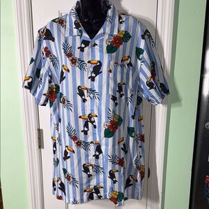 VSTR Vintage Wash Tropical Toucan Print Hawaiian Shirt Vacation Cruising Size M